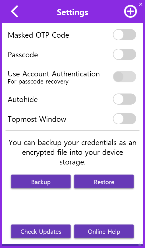 Backup and Restore screen